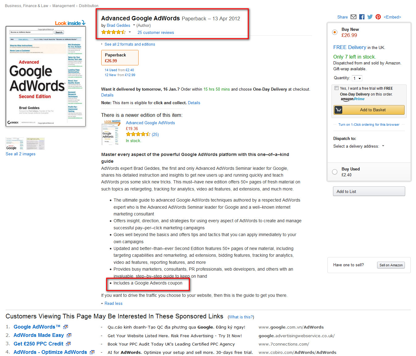 Cách lấy mã khuyến mãi Google AdWords khi mua sách trên Amazon